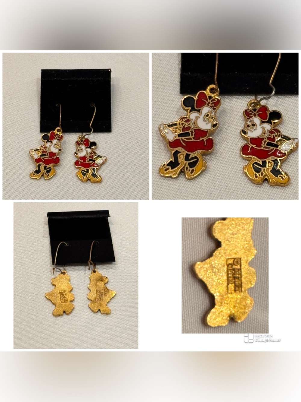 Vintage 1995 Disney 2” Minnie Mouse Enamel Dangle French Wire Hook Earrings